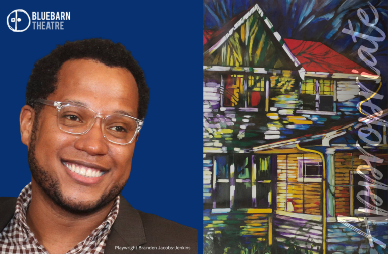 image of an african american playwright next to an image of a painting of a house